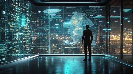 Poster - Futuristic Business Environment with Global Data Visualization