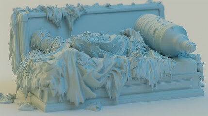 Poster - An abstract rendering of a bed and a bottle rendered in light blue