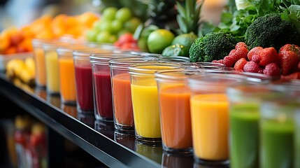 Poster - Variety of colorful smoothies displayed with fresh fruits representing a healthy lifestyle choice : Generative AI