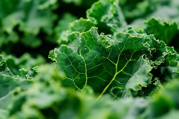 Poster - Detailed View of Kale Leaves with Water Droplets Highlighting the Freshness and Healthy Green Produce : Generative AI