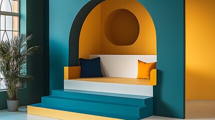 Aufkleber - Stylish Seating Area with Bold Arch Shapes and Rich Color Contrast in a Modern Room : Generative AI