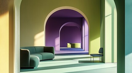 Aufkleber - Vibrant abstract interior design featuring colorful walls and modern furniture in a stylish living space : Generative AI