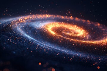 Wall Mural - Abstract glowing spiral galaxy with luminous particles on a dark background