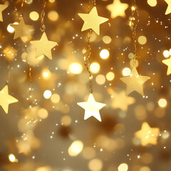 Poster - Glistening golden stars hang amidst luminous bokeh lights, creating a magical ambiance for celebrations and festive occasions.