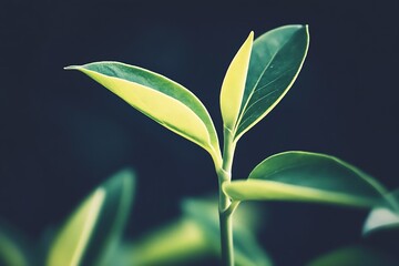 Aufkleber - Close up of bright green leaves showcasing vibrant growth in a dark background : Generative AI