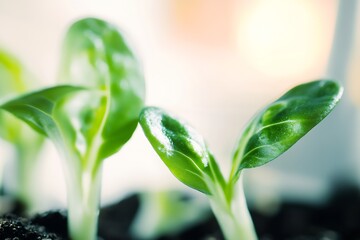Poster - Fresh Green Seedlings Growing in Soil with Natural Light in the Background : Generative AI