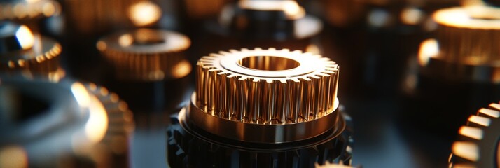 Poster - Golden Gears A Macro Photograph Highlighting the Precision and Beauty of Interlocking Cogs