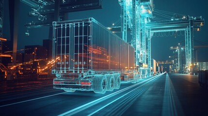 Poster - Digital Logistics Concept with Truck and Cargo Handling Systems