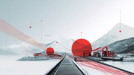 Poster - Abstract Landscape with Cargo Paths and Mountain Ranges