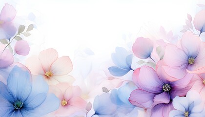 Poster - watercolor flowers on white background