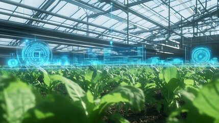 Fototapete - Digital Innovations Transforming Modern Agriculture Inside High-Tech Greenhouses for Better Yields : Generative AI