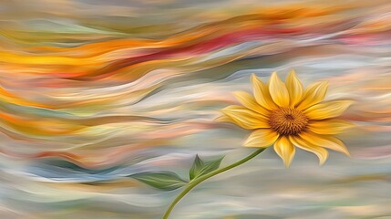 Poster - A vibrant yellow flower gracefully blooms in a swirling colorful background