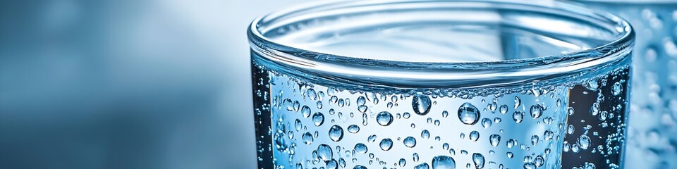 Aufkleber - Close Up Shot of Two Glasses of Sparkling Water with Bubbles and a Blue Background : Generative AI
