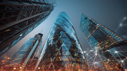 Poster - Futuristic Overlapping Skyscrapers in a Vibrant Cityscape