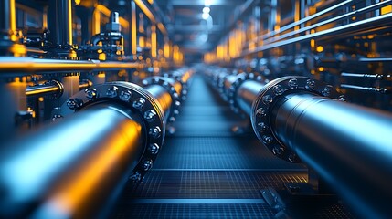 Aufkleber - Intricate Industrial Pipeline System with Pipes and Fittings in a Modern Facility : Generative AI