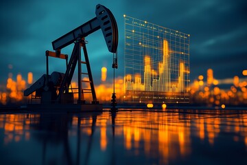 Poster - Oil Rig with Digital Graph Overlay Showcasing Energy Trends in a Modern Industrial Setting : Generative AI