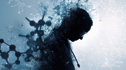 Poster - Silhouette of Doctor with Molecular Overlay Representing Science Concept
