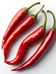 Aufkleber - Fresh red chili peppers arranged neatly on a white background showcasing their vibrant color and texture : Generative AI