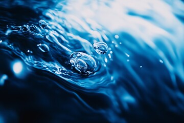Leinwandbilder - Close Up of Clear Water Bubbles on a Vibrant Blue Surface Capturing the Beauty of Nature : Generative AI