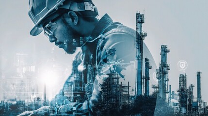 Poster - Double Exposure of Engineer in Oil Refinery Environment