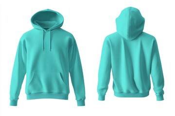 Poster - Turquoise hoodie displayed from front and back views showcasing its vibrant color and design features