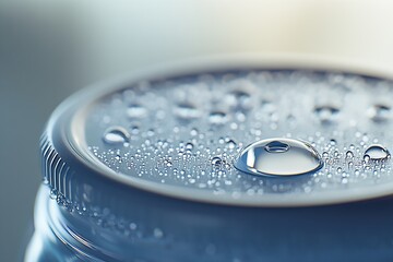 Poster - Intricate Water Droplets on a Blue Container Surface Highlighting the Beauty of Water and Light : Generative AI