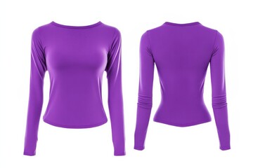 Poster - Stylish long sleeve purple top showcasing both front and back views with smooth fabric ideal for versatile outfits