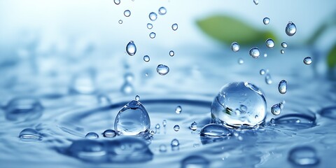Poster - Beautiful Water Droplets Forming Bubbles and Ripples Surrounded by Calm Blue Water : Generative AI