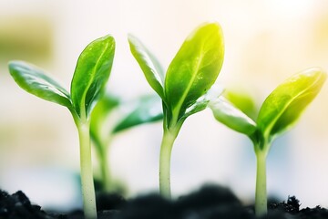 Aufkleber - Young Green Plants Sprouting in Black Soil Under Soft Natural Light : Generative AI