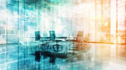 Poster - Modern Abstract Business Meeting Room Background with Glass Walls