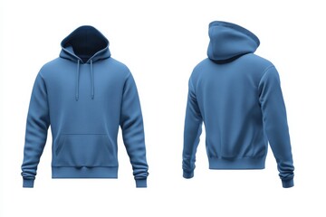 Poster - Stylish blue hoodie displayed from front and back angles in a clean, minimalist setting