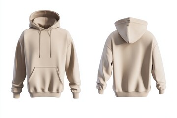 Poster - High-quality beige hoodie showcasing front and back design, perfect for casual wear and layering during cool weather