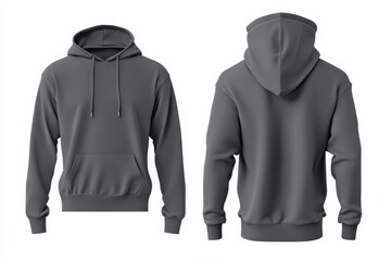 Poster - Gray hoodie displayed from front and back angles in a clear and minimalistic style for fashion presentation