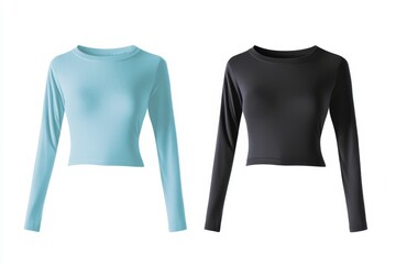 Poster - Stylish long sleeve tops in light blue and black displayed on a white background for versatile fashion choices