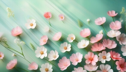 Poster - pink flowers on green background
