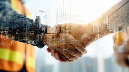 Poster - civil engineer and architect shaking hands on construction project