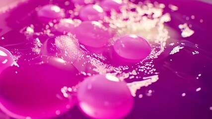 Poster - Luminous pink orbs floating within a vibrant liquid, with subtle reflections and shimmering highlights, create an otherworldly effect.