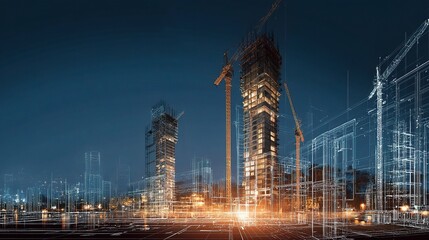 Poster - Urban Cityscape Under Construction with Digital Overlay Effect