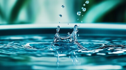 Poster - Stunning capture of water splash with droplets in a beautiful clear basin showcasing movement and nature : Generative AI