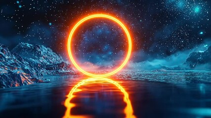Wall Mural - Glowing orange ring in a cosmic, icy landscape