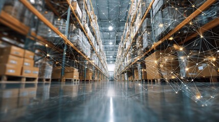 Poster - Double Exposure Digital Warehouse with Technology and Cargo Stacks