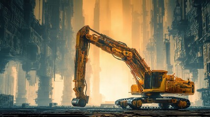 Poster - Conceptual Representation of Industrial Machinery in a Futuristic Setting