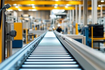 Leinwandbilder - Close-up view of a conveyor system in a modern manufacturing facility highlighting efficiency : Generative AI