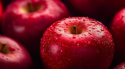Poster - Beautifully Glazed Red Apples with Water Droplets on Surface for Commercial Use : Generative AI