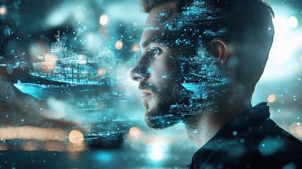 Poster - Businessman Analyzing Data with Double Exposure Effects