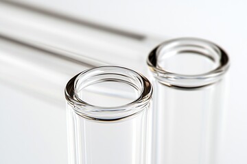 Poster - A close-up view of sleek glass test tubes in a bright laboratory environment showcasing precision engineering : Generative AI