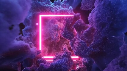 Poster - Abstract neon pink square with organic shapes, giving an ethereal feel, ideal for modern designs and vibrant digital art projects.