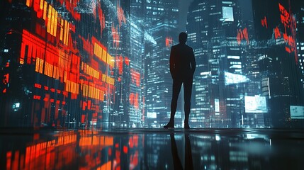 Poster - Double Exposure of Businessman with Trading Data in Urban Setting