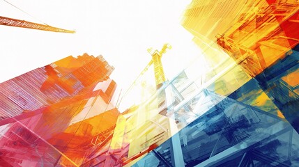 Poster - Abstract Double Exposure Art of Building Construction with Colors