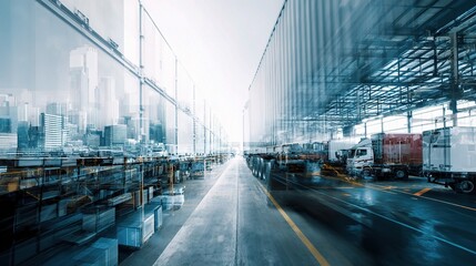 Poster - Futuristic Double Exposure of Urban City with Industrial Elements